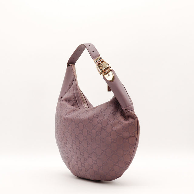 Vue de dos Gucci Hobo Guccissima cuir mauve occasion authentique — AMANA Vintage