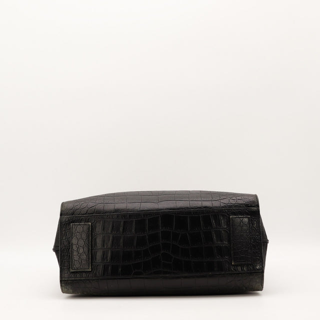 Vue du dessus Saint Laurent Sac de Jour Souple cuir embossé façon crocodile noir occasion authentique — AMANA Vintage