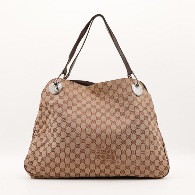 Tote Bag Gucci vista traseira tela monogramada bege — AMANA Vintage
