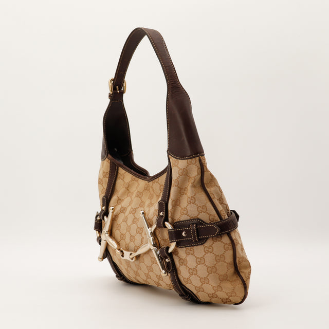 Gucci Hobo 85th Anniversary GG Canvas vue de trois quarts occasion authentique — AMANA Vintage