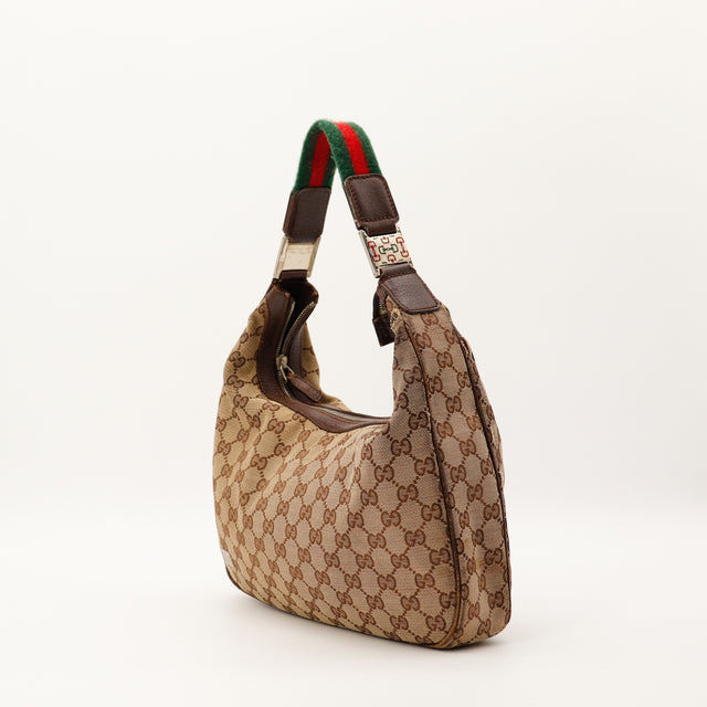 Gucci Hobo Web vue trois quarts gauche bandoulière vert rouge occasion — AMANA Vintage