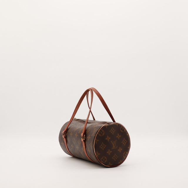 Louis Vuitton Papillon 26 vue de profil cuir vachette patine caramel — AMANA Vintage