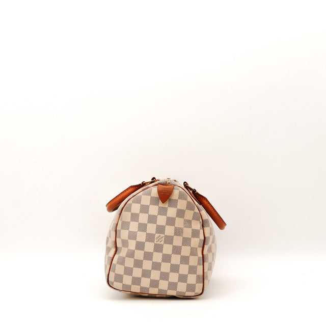binnenkant van Louis Vuitton Speedy 30 Damier Azur authentiek pre-owned — AMANA Vintage