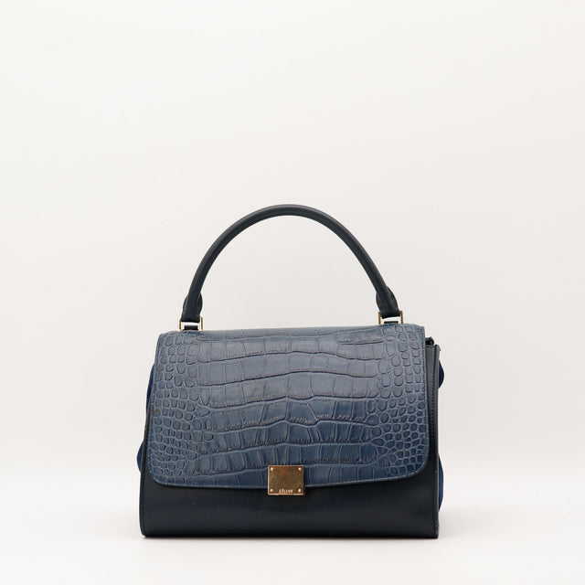 Sac Céline Trapèze cuir bleu marine vue de face occasion authentique — AMANA Vintage
