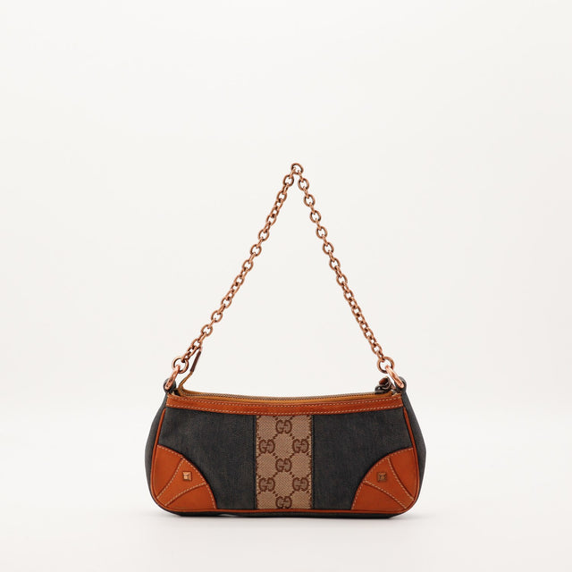 Pochette Gucci toile denim et monogramme vue de face occasion authentique — AMANA Vintage