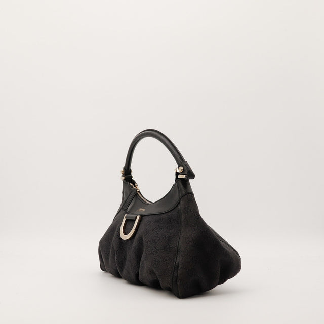 Sac Gucci Hobo D-Ring toile noire vue de trois quarts occasion authentique — AMANA Vintage