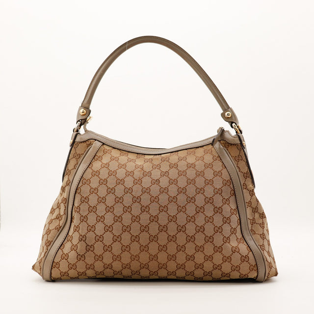 Sac Gucci Hobo toile monogrammée beige vue de face occasion authentique — AMANA Vintage