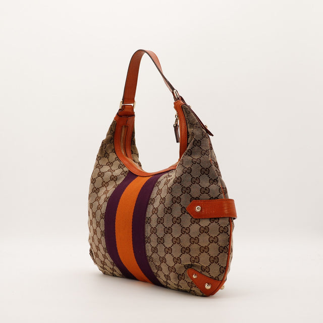borsa Gucci Hobo Horsebit vista di profilo tela monogrammata autentico di seconda mano — AMANA Vintage