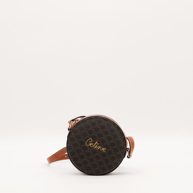 Sac rond Céline toile Triomphe marron vue de face occasion authentique — AMANA Vintage