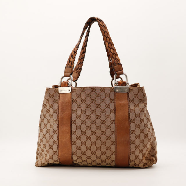 Mala Gucci Tote Bag Bamboo vista frontal pormenores de bambu vintage autêntica — AMANA Vintage