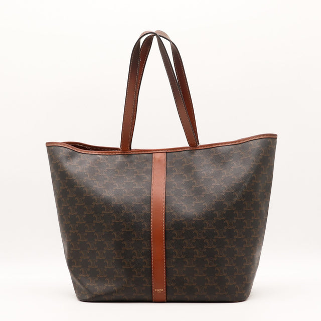 Vue de face Céline Cabas Triomphe toile Triomphe marron occasion authentique — AMANA Vintage