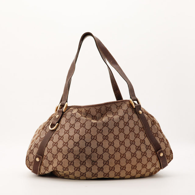 Sac Gucci Hobo toile monogrammée beige vue de face occasion authentique — AMANA Vintage