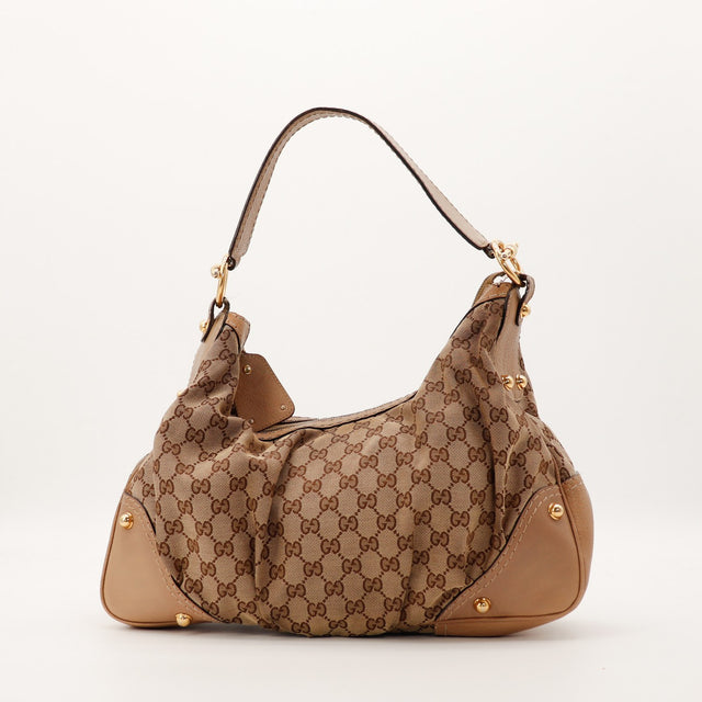 Sac Gucci Hobo toile monogrammée beige vue de face occasion authentique — AMANA Vintage