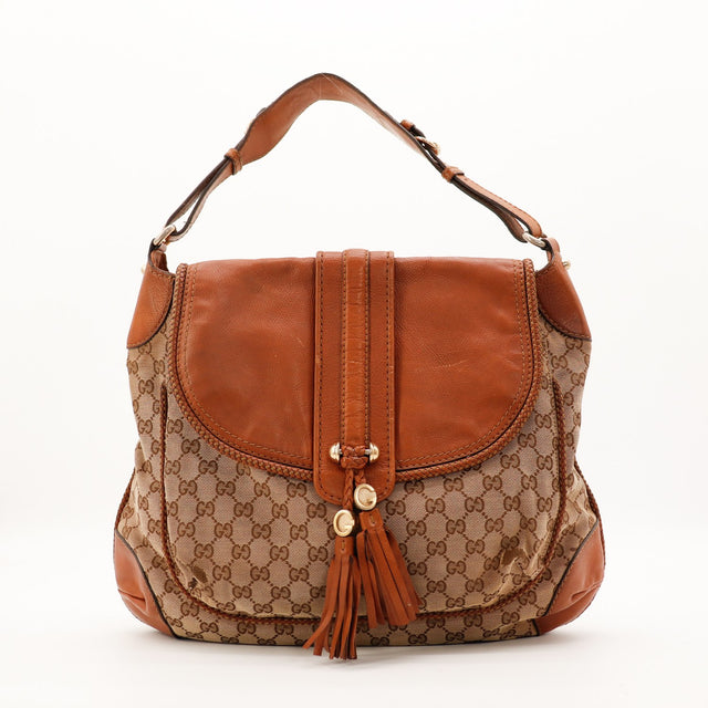 Sac Gucci Hobo toile monogrammée et cuir marron vue de face occasion authentique — AMANA Vintage