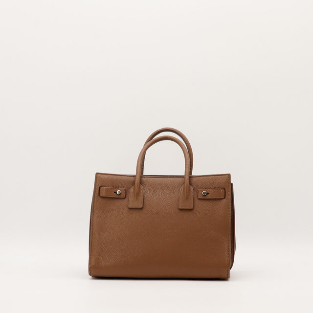 Vue de dos Saint Laurent Sac de Jour Small cuir grainé marron — AMANA Vintage