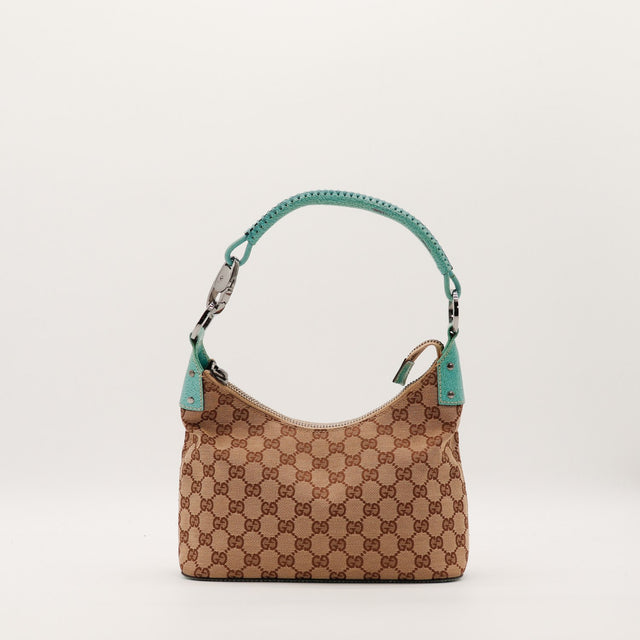 Hobo Gucci toile monogrammée cuir turquoise vue de face occasion authentique — AMANA Vintage