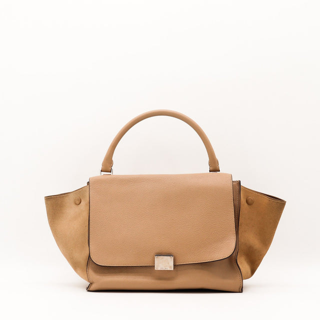 Sac Céline Trapèze Medium cuir grainé beige vue de face occasion authentique — AMANA Vintage