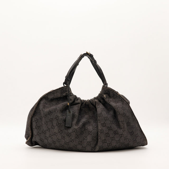 Hobo Gucci toile denim monogrammée noire vue de face occasion authentique — AMANA Vintage