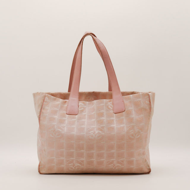 Vorderseite hinten Tote Bag Chanel New Travel Line Jacquard-Canvas taupe — AMANA Vintage
