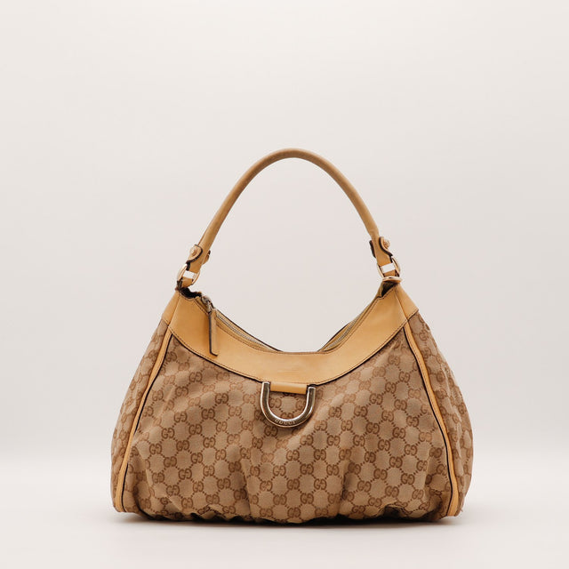 Sac Gucci Hobo toile monogrammée beige vue de face occasion authentique — AMANA Vintage