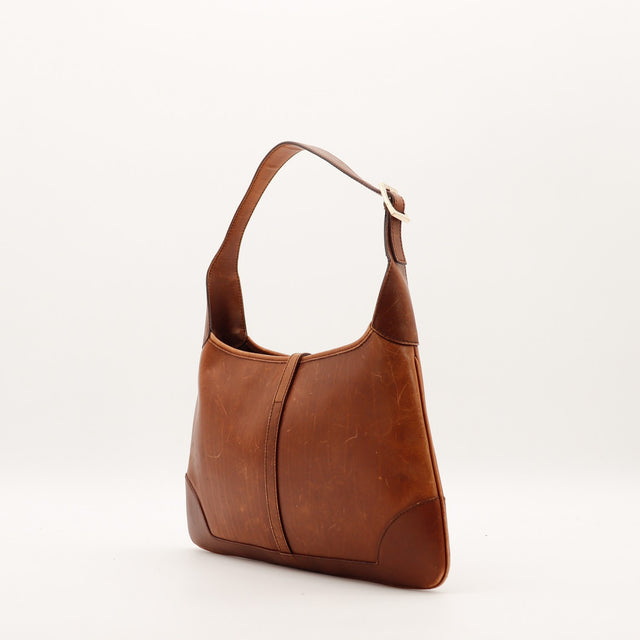 Gucci Hobo Web vue de trois quarts droite profil cuir marron — AMANA Vintage