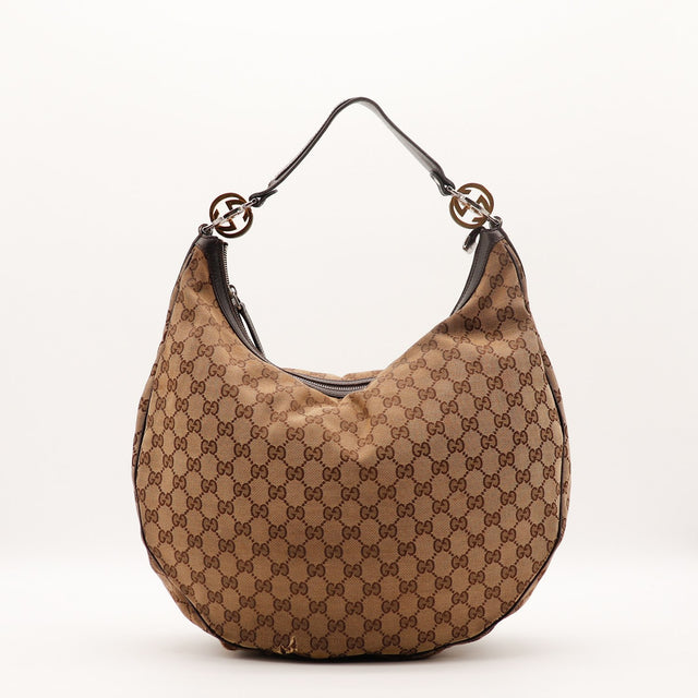 Sac Gucci Hobo Twins toile monogrammée beige vue de face occasion authentique — AMANA Vintage