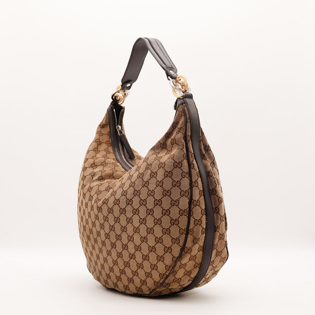 Sac Gucci Hobo Twins vue de dos toile monogrammée et cuir ébène — AMANA Vintage