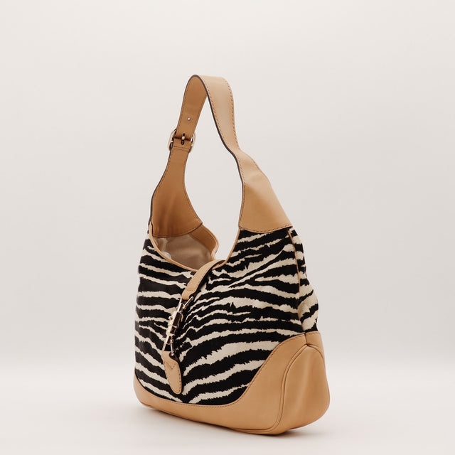 Intérieur du sac Gucci Jackie imprimé zèbre occasion authentique — AMANA Vintage