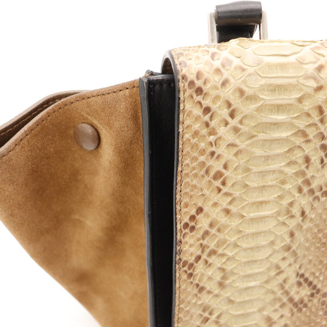 Vue de la poche zippée Céline Trapèze Python beige et cuir noir occasion authentique — AMANA Vintage