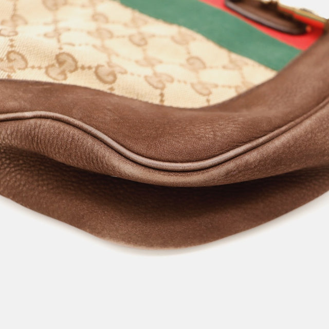 Vue du fond Gucci New Jackie toile monogrammée et nubuck marron occasion authentique — AMANA Vintage