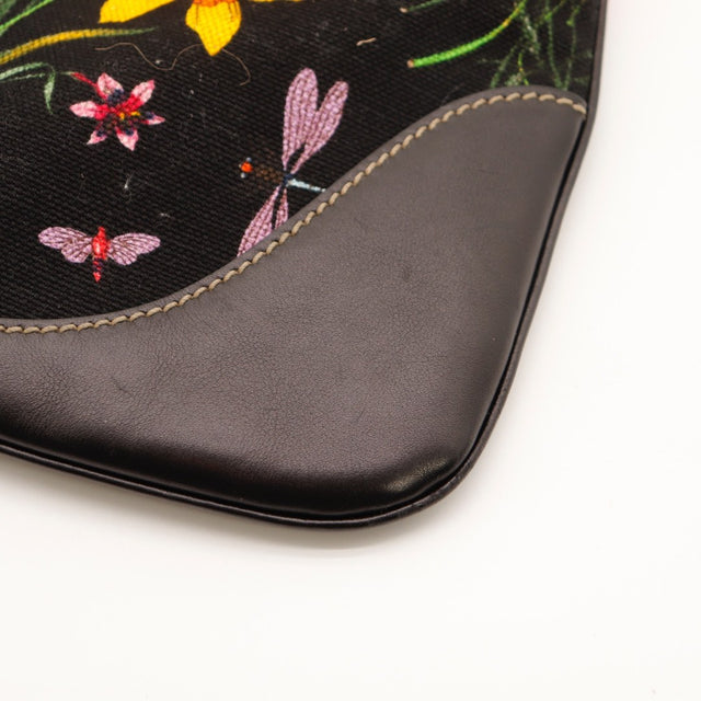 Détail de la toile sac Gucci Jackie Bouvier Flora imprimé Flora noir multicolore occasion authentique — AMANA Vintage