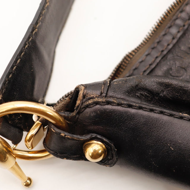 Détail de la fermeture éclair Gucci Hobo Jockey Guccissima marron foncé occasion authentique — AMANA Vintage