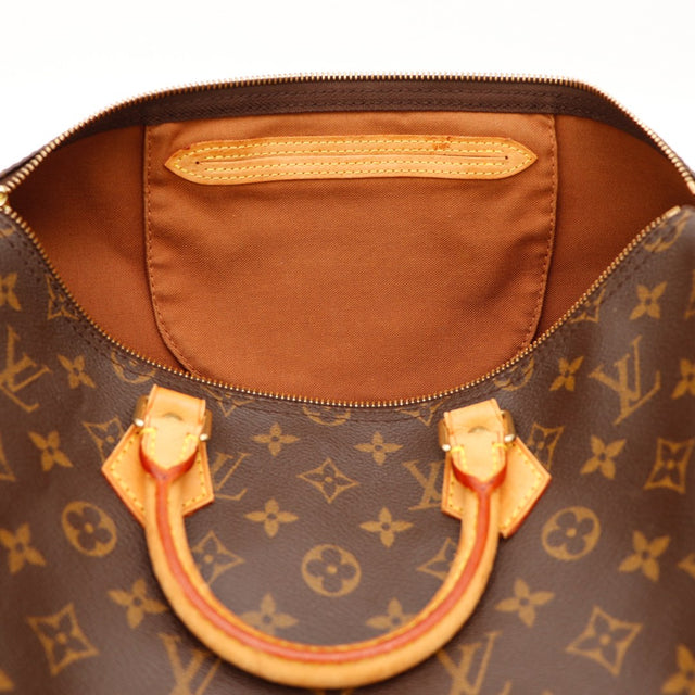 binnenkant Louis Vuitton Speedy 35 voering textiel bruin met vak — AMANA Vintage