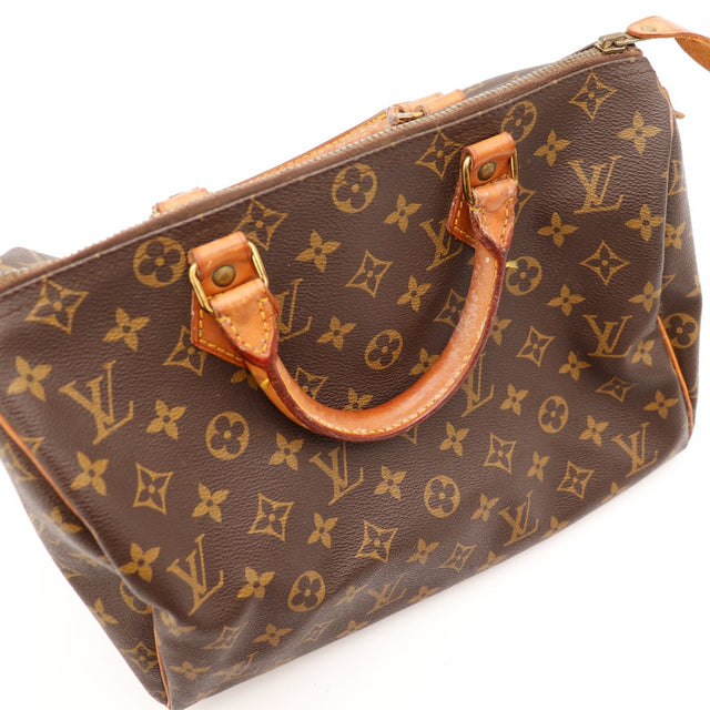 Detail handvatten Louis Vuitton Speedy 30 vachettaleer patine sombre — AMANA Vintage