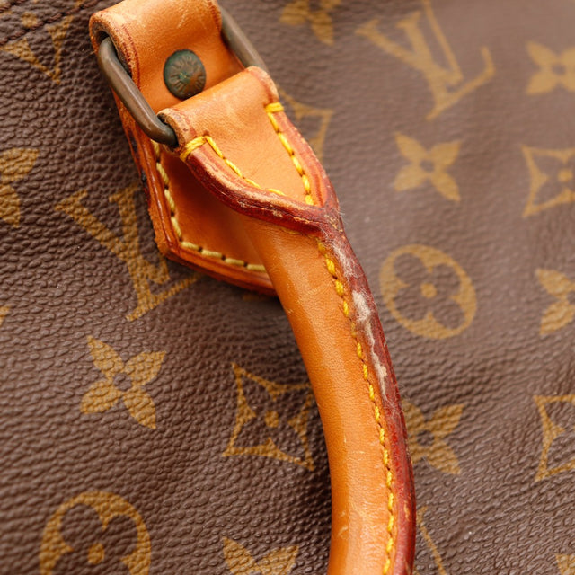 detail handvat Louis Vuitton Speedy 35 lak versleten vezel zichtbaar — AMANA Vintage