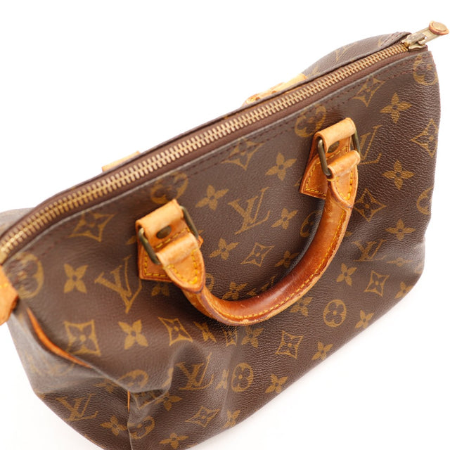 Detail handvatten leer foncé rigide Louis Vuitton Speedy 25 — AMANA Vintage