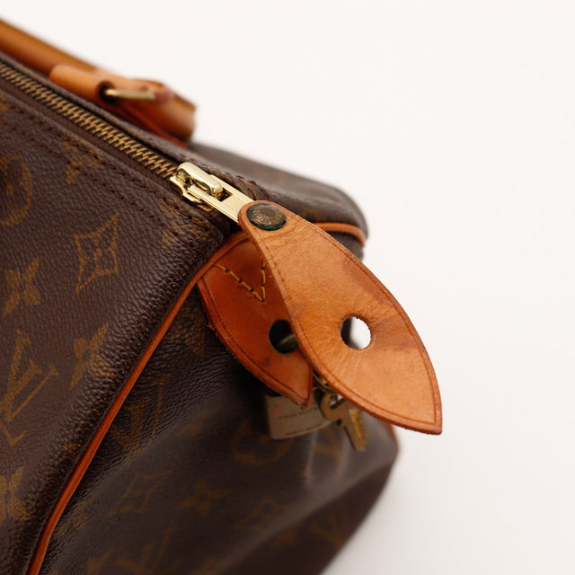 hangslot en clé Louis Vuitton Speedy 30 patine bronze authentieke tweedehands — AMANA Vintage