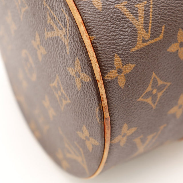 Détail bord jonction disque cuir vachette usé Louis Vuitton Papillon 30 — AMANA Vintage
