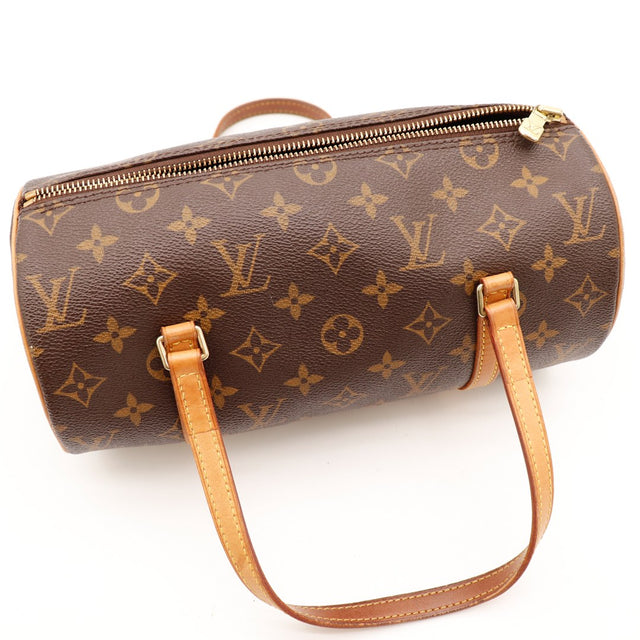 Vue du dessus Louis Vuitton Papillon 30 fermeture éclair dorée ouverte — AMANA Vintage
