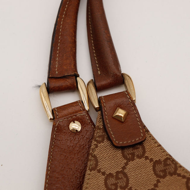 Detail anses cuir marron Gucci New Jackie boucles dorees usure — AMANA Vintage