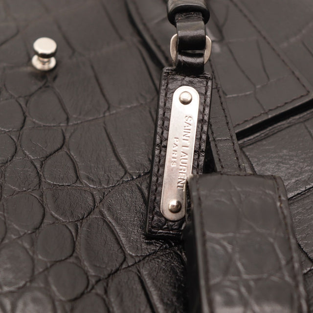Vue du fond Saint Laurent Sac de Jour Souple cuir embossé façon crocodile noir occasion authentique — AMANA Vintage