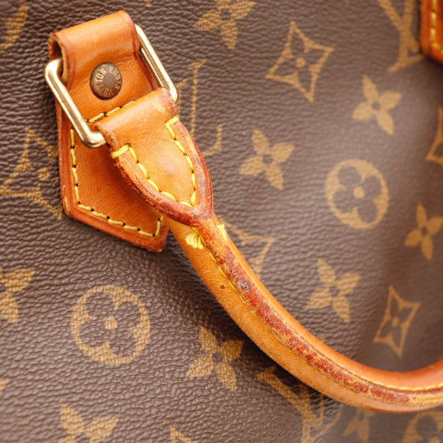 detail van biezen leer van Louis Vuitton Speedy 35 canvas Monogram — AMANA Vintage