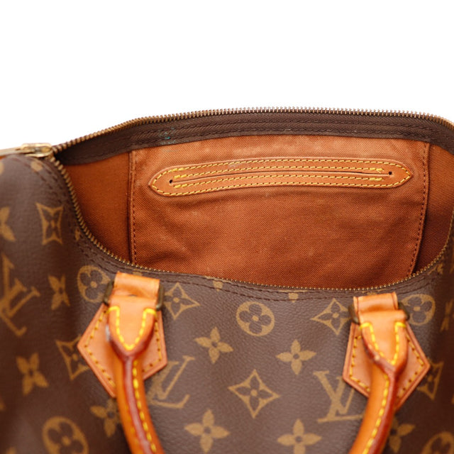 binnenkant Louis Vuitton Speedy 35 voering textiel bruin zichtbare vlek — AMANA Vintage