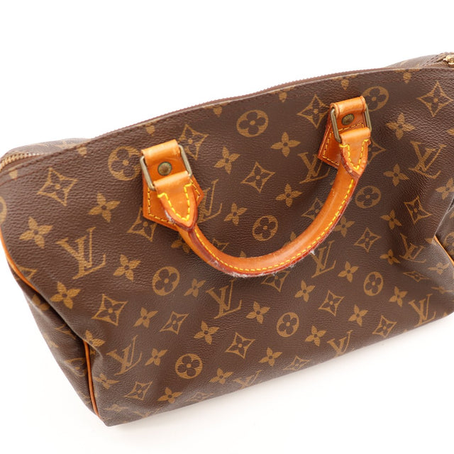 totaalaanzicht Louis Vuitton Speedy 35 Monogram-canvas handvatten vachettaleer karamel — AMANA Vintage
