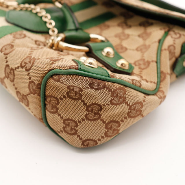 dettaglio profilo pelle verde Gucci Hobo Horsebit autentico di seconda mano — AMANA Vintage
