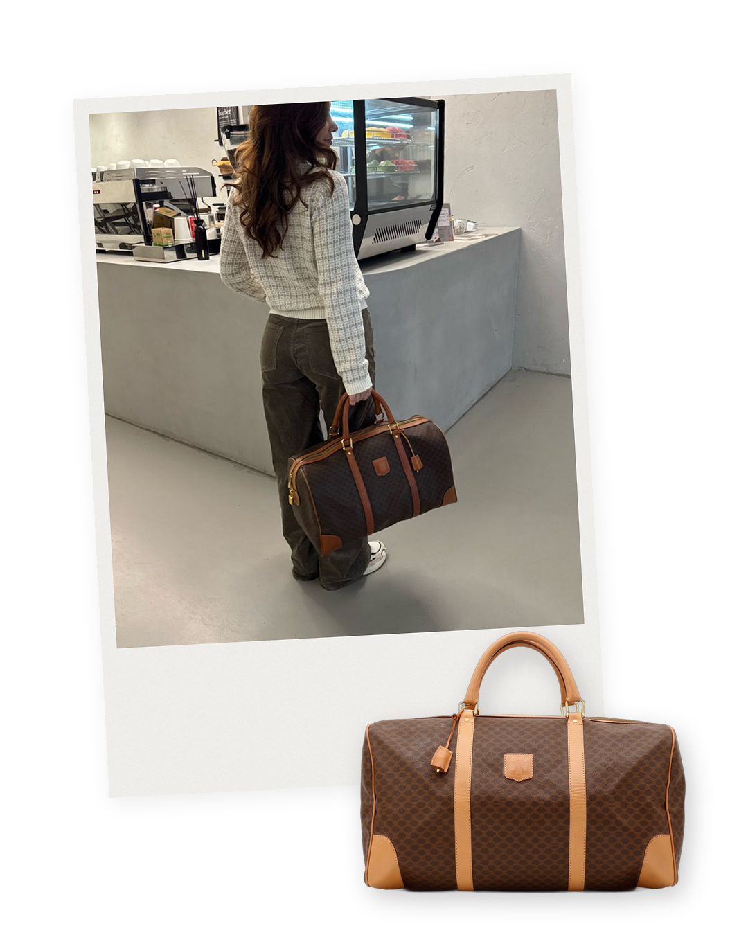 Sac Boston Céline en toile Macadam porté à la main