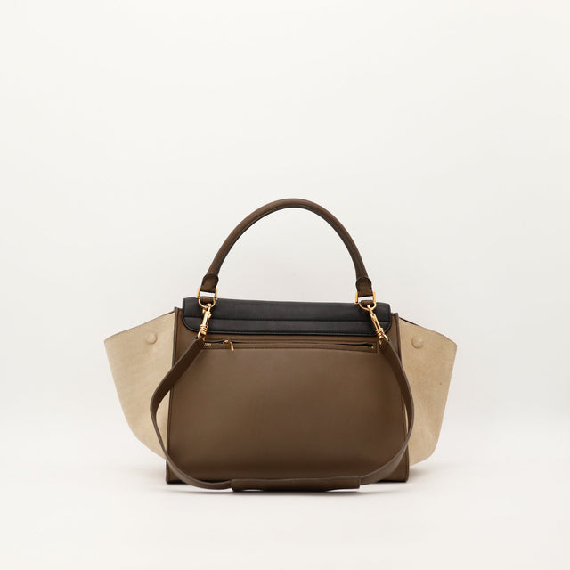Céline Trapèze Medium vue arrière cuir marron zip et bandoulière — AMANA Vintage