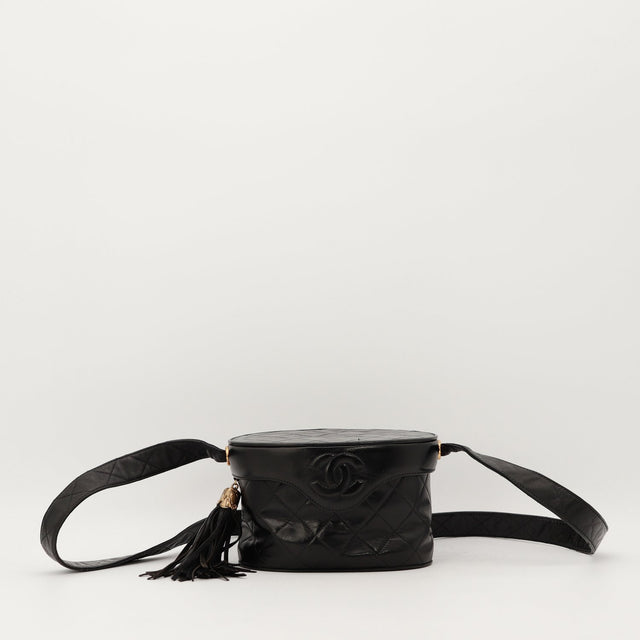Sac Chanel Vanity Case cuir lisse matelassé noir vue de face occasion authentique — AMANA Vintage