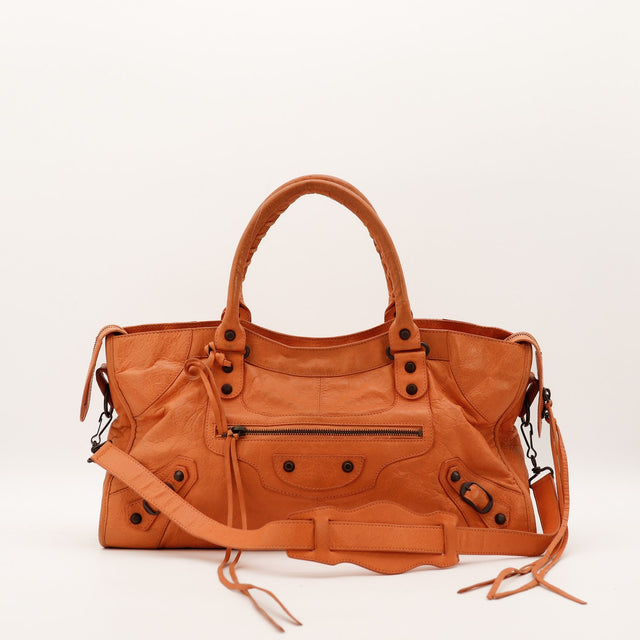 Sac Balenciaga Part Time cuir froissé cognac vue de face occasion authentique — AMANA Vintage