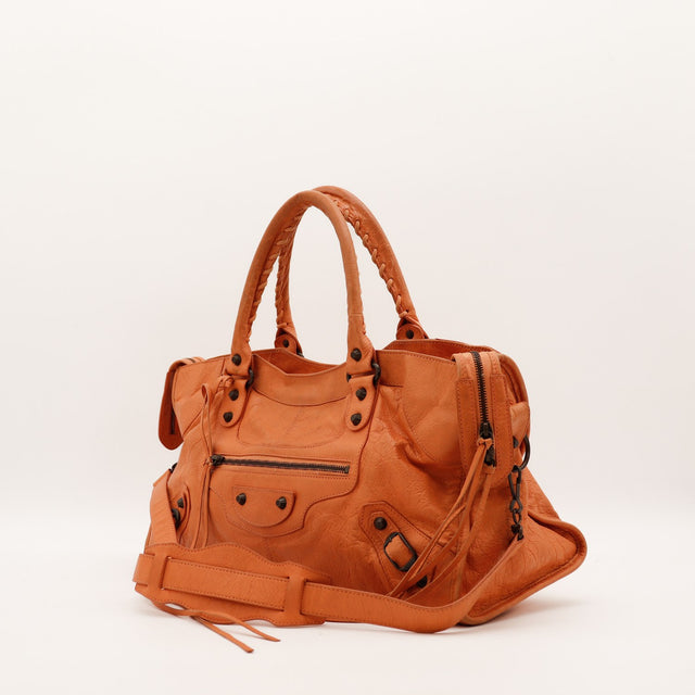 Sac Balenciaga Part Time cuir cognac vue trois quarts occasion authentique — AMANA Vintage